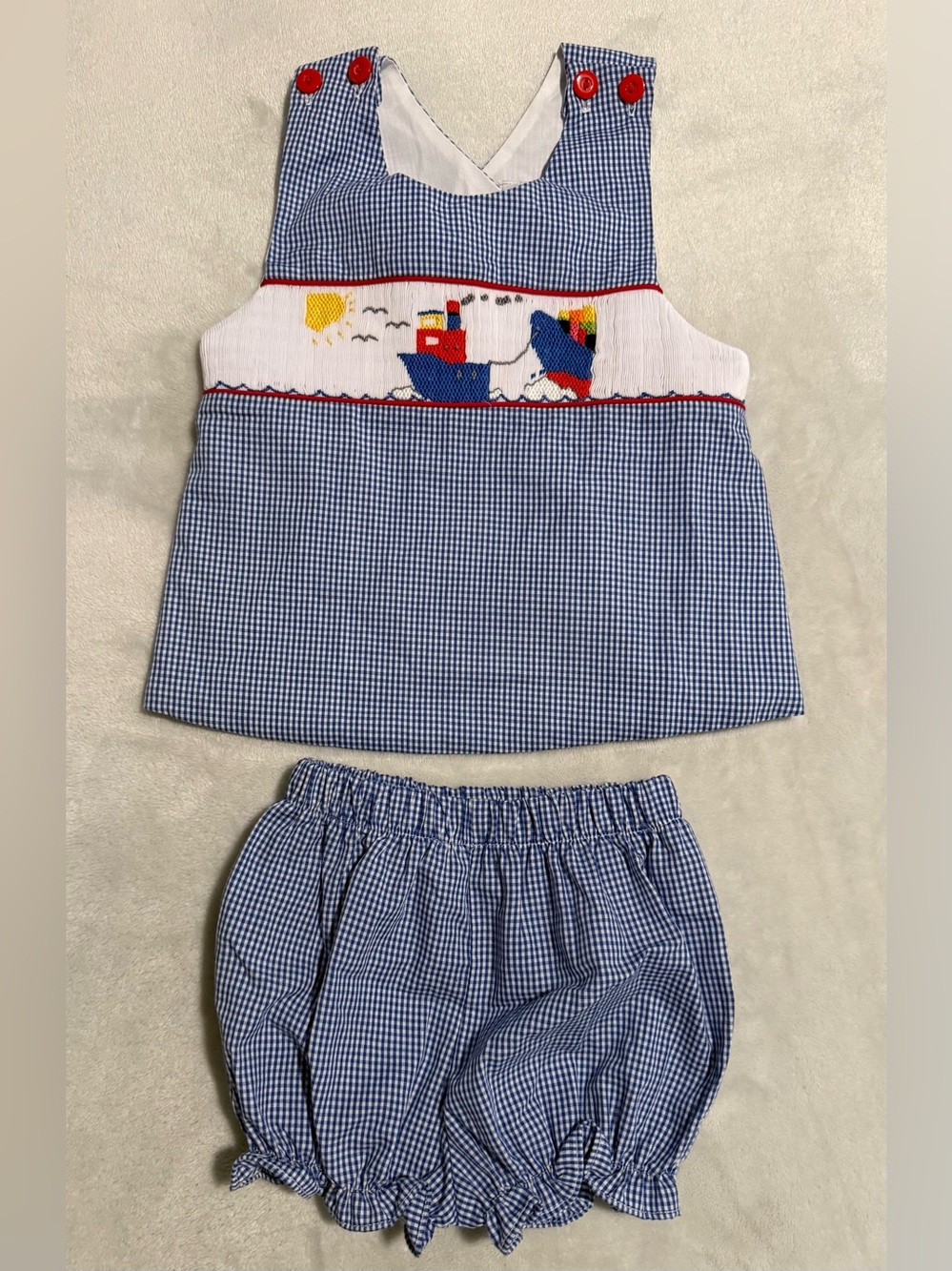 Inlet Smocked Clothing Co Baby Girl’s Smocked Tug Boat Matching Set 12 months